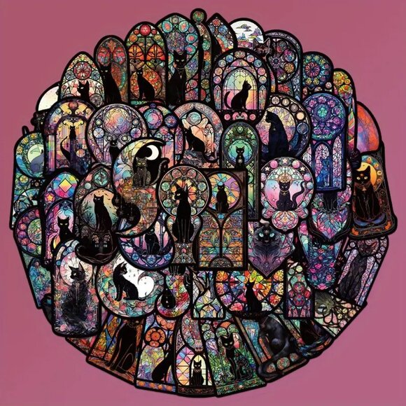 10pcs Black Gothic Style Cat Tarot Waterproof Stickers - Picture 7 of 9